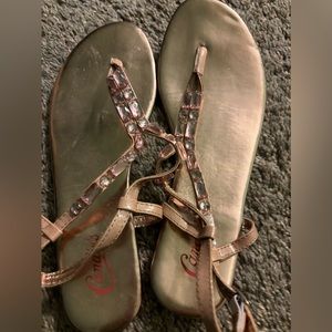 FINAL-Candies Rose Gold Rhinestone T strap Sandals